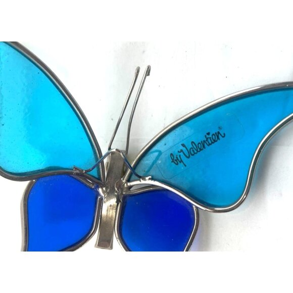 Valentien Blue Silver Butterfly Glass Suncatcher For Decor - Picture 5 of 6